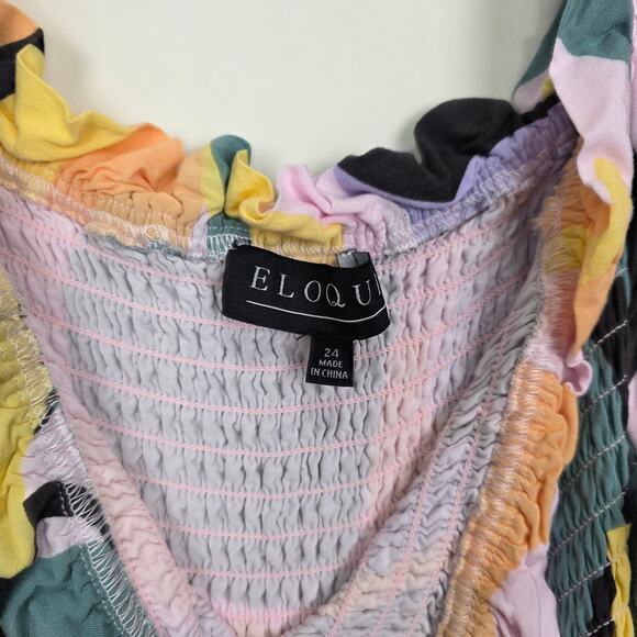 Eloquii Printed Puff Sleeve Off Shoulder Smocked Bodice Maxi Dress Size 24 - Picture 8 of 9